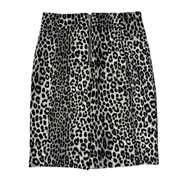 Michael Kors Leopard Print Skirt XS Black Grey Back Zipper Lined Stretch - Picture 3 of 5